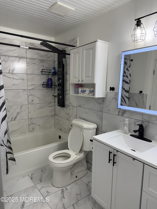 153 Schooner Ave, Barnegat, NJ 08005 - full bath featuring vanity, shower / bath combo, and marble look tiles