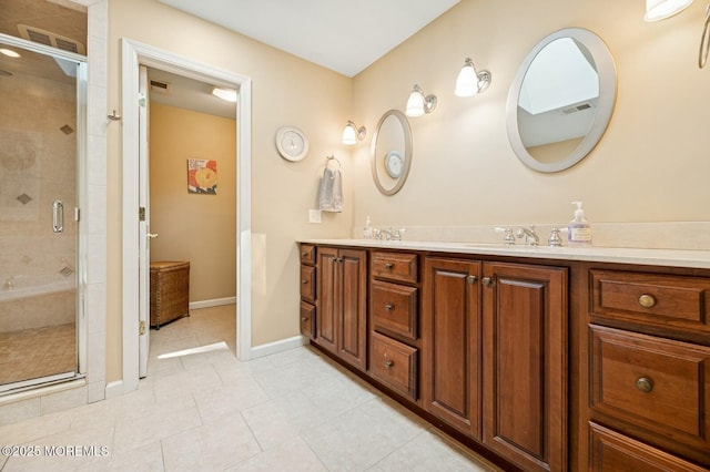 2 Derby Ln, East Brunswick, NJ 08816 - bathroom featuring double vanity, a stall shower, and tile patterned floors
