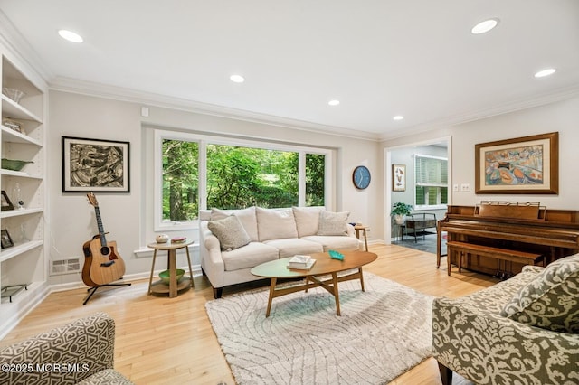 2 Derby Ln, East Brunswick, NJ 08816 - living room with light wood-type flooring, crown molding, and recessed lighting