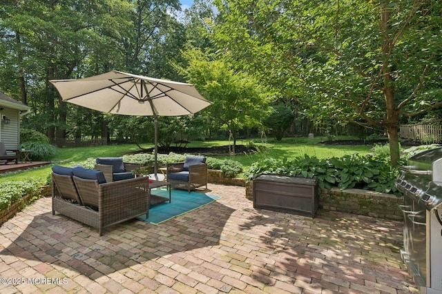 2 Derby Ln, East Brunswick, NJ 08816 - view of patio featuring outdoor lounge area, view of wooded area, and grilling area