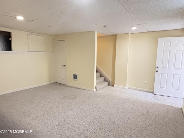 30 Gristmill Rd, Howell, NJ 07731 - finished basement featuring a paneled ceiling, carpet flooring, and stairs