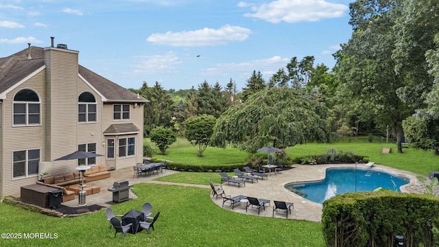 8 Shadowbrook Dr, Colts Neck, NJ 07722 - outdoor pool featuring a patio, a yard, a grill, and outdoor lounge area