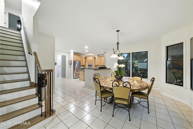 8 Shadowbrook Dr, Colts Neck, NJ 07722 - dining room featuring light tile patterned floors, stairway, and recessed lighting