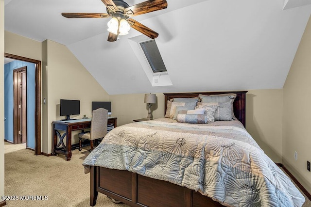 18 Laurel Crest Dr, Howell, NJ 07731 - bedroom featuring light colored carpet, vaulted ceiling, a skylight, and a ceiling fan