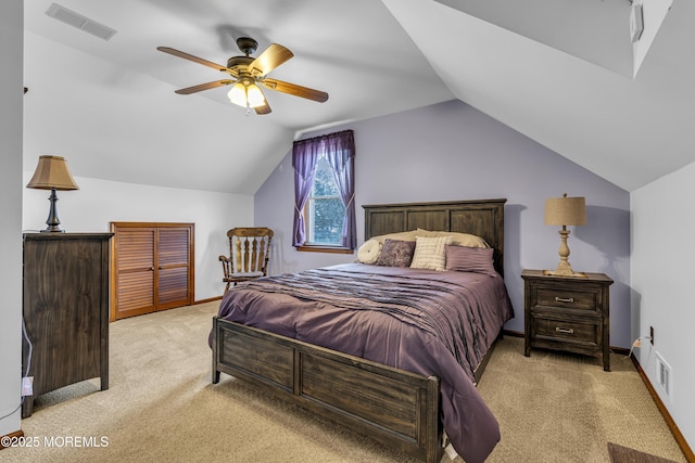 18 Laurel Crest Dr, Howell, NJ 07731 - bedroom with light colored carpet, vaulted ceiling, and ceiling fan