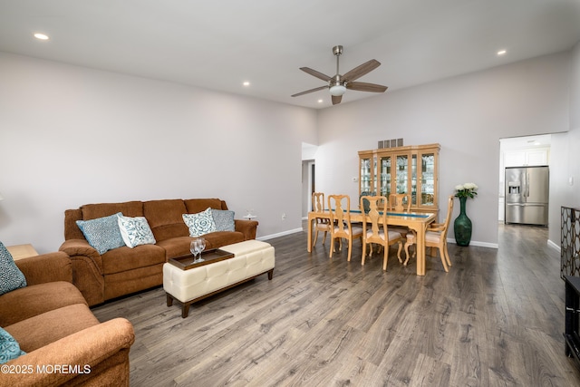 17 Linton Close Close Unit 1000, Freehold, NJ 07728 - living area featuring a ceiling fan, wood finished floors, recessed lighting, and a high ceiling