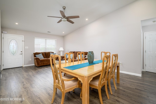 17 Linton Close Close Unit 1000, Freehold, NJ 07728 - dining area with ceiling fan, lofted ceiling, wood finished floors, and recessed lighting