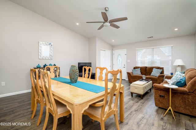 17 Linton Close Close Unit 1000, Freehold, NJ 07728 - dining space with wood finished floors, a ceiling fan, vaulted ceiling, and recessed lighting