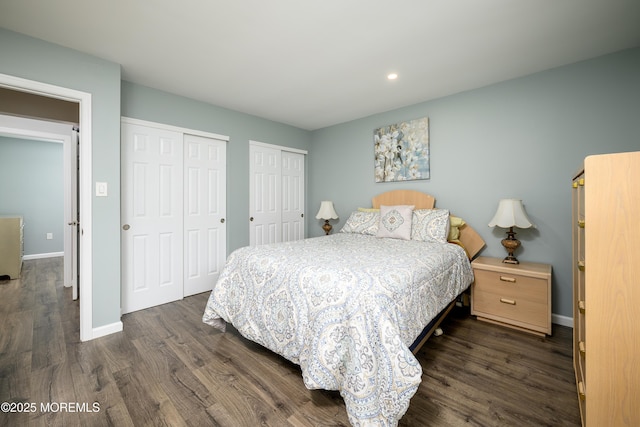17 Linton Close Close Unit 1000, Freehold, NJ 07728 - bedroom with two closets, dark wood-style floors, and recessed lighting