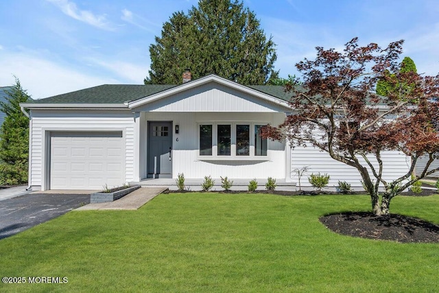 6 Fairfield Rd, Toms River, NJ 08757 - ranch-style home with a garage, driveway, a front yard, a chimney, and a shingled roof