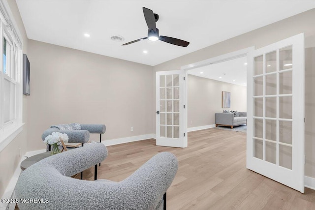 6 Fairfield Rd, Toms River, NJ 08757 - sitting room featuring french doors, wood finished floors, a ceiling fan, and recessed lighting
