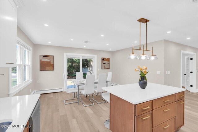 6 Fairfield Rd, Toms River, NJ 08757 - kitchen featuring baseboard heating, light wood-style flooring, stainless steel dishwasher, light countertops, and recessed lighting