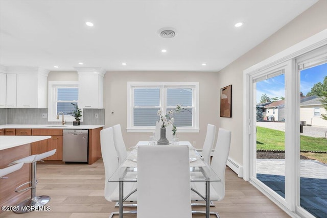 6 Fairfield Rd, Toms River, NJ 08757 - dining area with light wood-style floors, healthy amount of natural light, a baseboard radiator, and recessed lighting