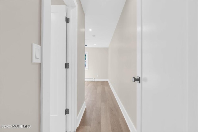 6 Fairfield Rd, Toms River, NJ 08757 - corridor with light wood finished floors, a baseboard heating unit, and recessed lighting