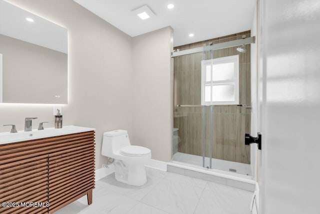 6 Fairfield Rd, Toms River, NJ 08757 - bathroom featuring vanity, a stall shower, recessed lighting, and marble look tiles