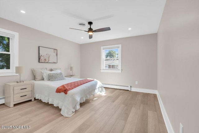 6 Fairfield Rd, Toms River, NJ 08757 - bedroom with baseboard heating, light wood-style flooring, recessed lighting, and ceiling fan