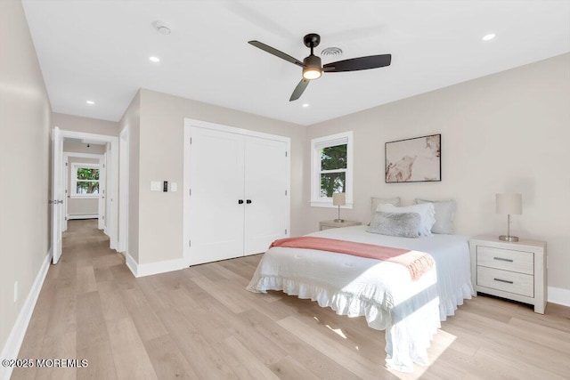 6 Fairfield Rd, Toms River, NJ 08757 - bedroom with light wood-style floors, a closet, recessed lighting, and ceiling fan
