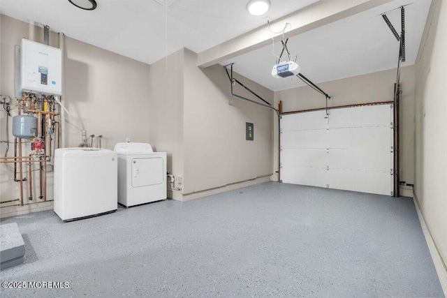 6 Fairfield Rd, Toms River, NJ 08757 - garage featuring separate washer and dryer, water heater, a garage door opener, and electric panel