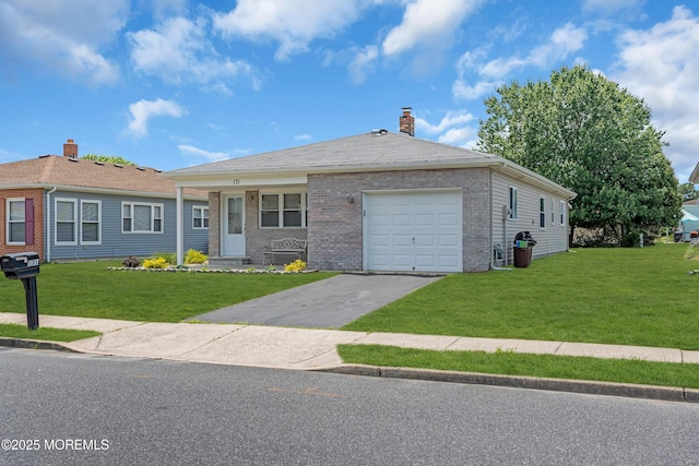171 Biabou Dr, Toms River, NJ 08757 - single story home with brick siding, a front lawn, driveway, and a chimney