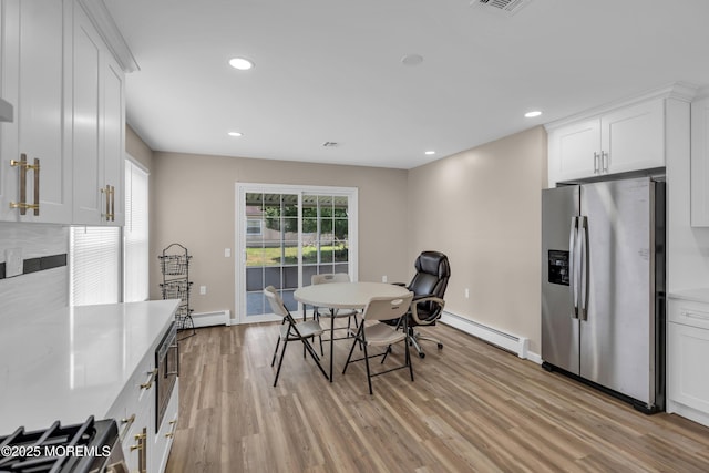171 Biabou Dr, Toms River, NJ 08757 - dining space with a baseboard heating unit, light wood finished floors, and recessed lighting