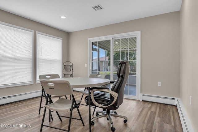 171 Biabou Dr, Toms River, NJ 08757 - dining space featuring a baseboard radiator, an office area, light wood-type flooring, and recessed lighting