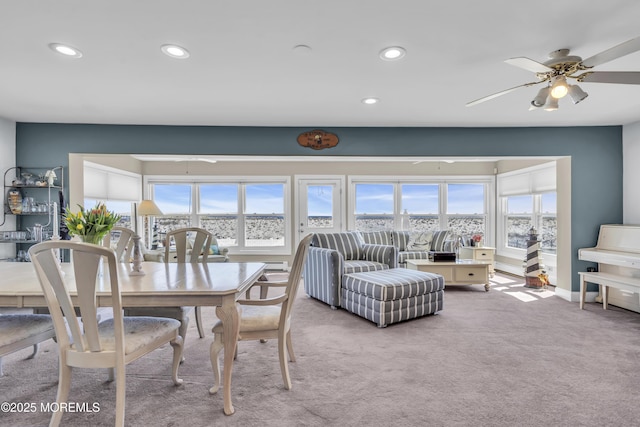 2400 Ocean Front, Lavallette, NJ 08735 - dining area featuring light carpet, recessed lighting, and a ceiling fan