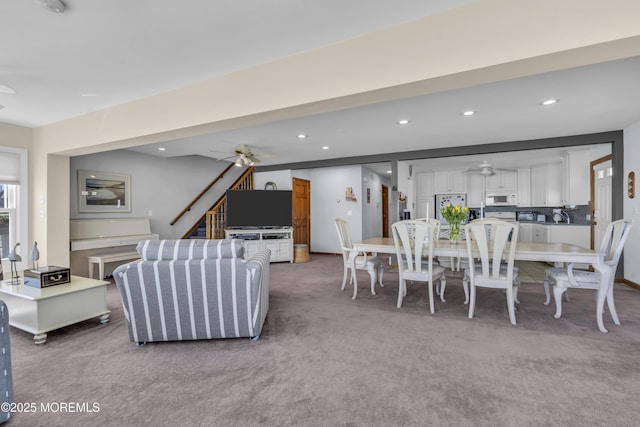 2400 Ocean Front, Lavallette, NJ 08735 - carpeted living area featuring ceiling fan, stairway, and recessed lighting