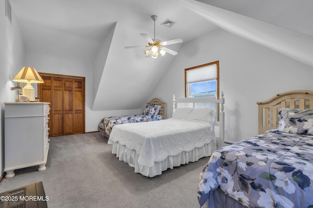 2400 Ocean Front, Lavallette, NJ 08735 - carpeted bedroom with lofted ceiling and a ceiling fan