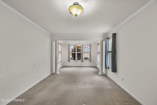 14 Barton Creek Rd, Jackson, NJ 08527 - empty room featuring a chandelier, carpet, ornamental molding, and decorative columns
