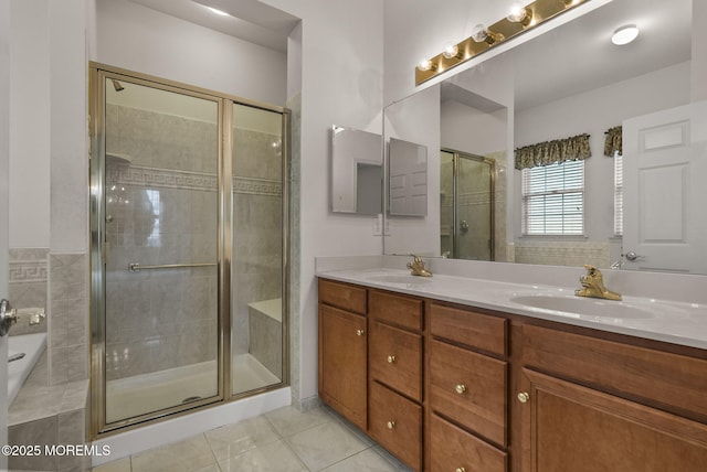 14 Barton Creek Rd, Jackson, NJ 08527 - bathroom with a shower stall, double vanity, and tile patterned floors