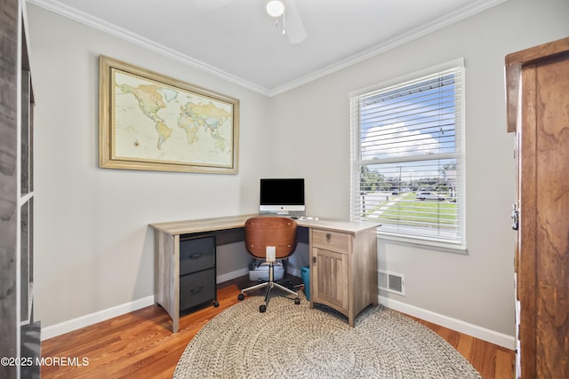 41 Alan Ter, Howell, NJ 07731 - office space featuring crown molding, healthy amount of natural light, light wood-style floors, and ceiling fan