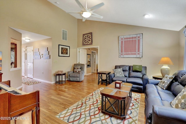 6 Thatcher Ct, Jackson, NJ 08527 - living area with ceiling fan, light wood finished floors, and high vaulted ceiling