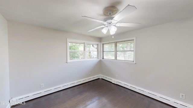 574 Main St, Sayreville, NJ 08872 - spare room with a ceiling fan, dark wood-type flooring, and a baseboard heating unit
