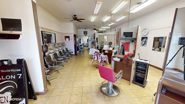 574 Main St, Sayreville, NJ 08872 - kitchen with ceiling fan, light tile patterned flooring, and beverage cooler