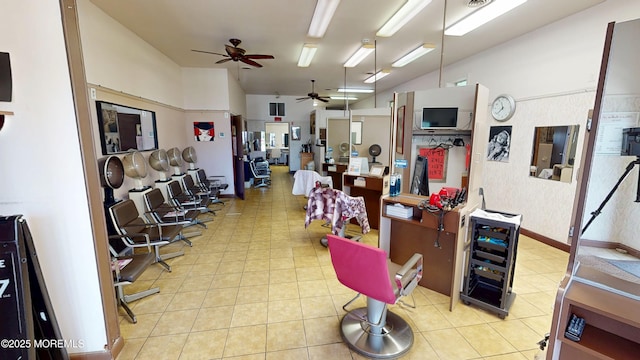 574 Main St, Sayreville, NJ 08872 - miscellaneous room with ceiling fan, wine cooler, and light tile patterned floors