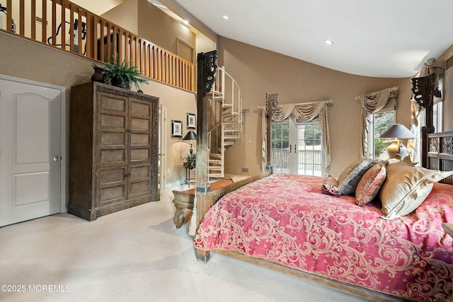 7 Jayhawk Way, Holmdel, NJ 07733 - carpeted bedroom featuring access to exterior, high vaulted ceiling, and recessed lighting