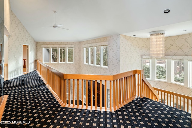 7 Jayhawk Way, Holmdel, NJ 07733 - corridor with wallpapered walls, an upstairs landing, and carpet floors
