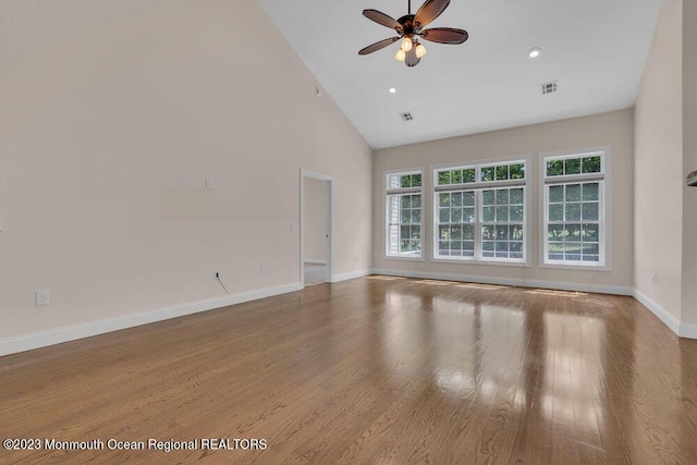 25 Merion Ln, Jackson, NJ 08527 - spare room with a ceiling fan, wood finished floors, high vaulted ceiling, and recessed lighting