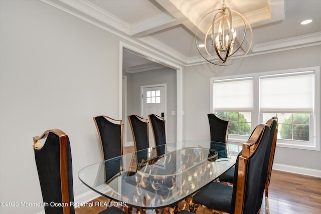 767 Hemlock Rd, Union, NJ 07083 - dining area with a chandelier, ornamental molding, wood finished floors, and recessed lighting
