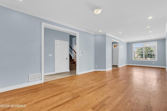 25 Rockefeller Dr, Lakewood, NJ 08701 - unfurnished room with wood finished floors, stairs, ornamental molding, and recessed lighting