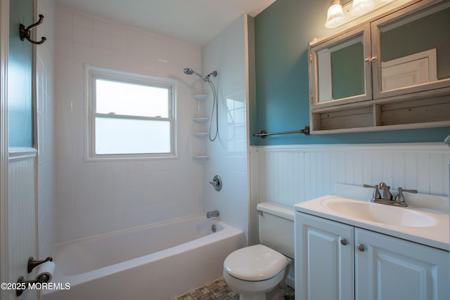 2152 Dover Pines Ave, Toms River, NJ 08755 - bathroom featuring shower / bathtub combination, a wainscoted wall, and vanity