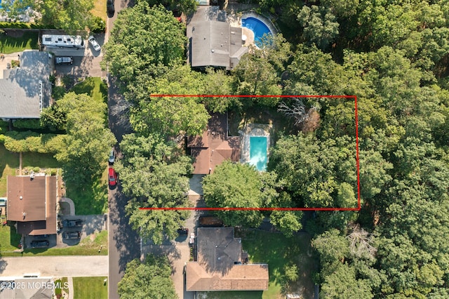 446 Steuben Ave, Forked River, NJ 08731 - aerial view of property and surrounding area featuring a pool area and property parcel outlined