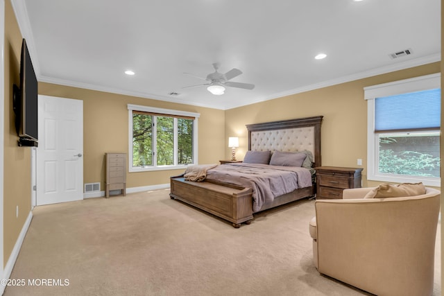 27 Darby Rd, East Brunswick, NJ 08816 - bedroom featuring crown molding, light colored carpet, recessed lighting, and ceiling fan