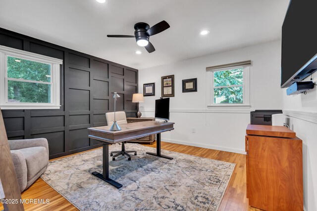 27 Darby Rd, East Brunswick, NJ 08816 - home office with a ceiling fan, light wood-style floors, and recessed lighting