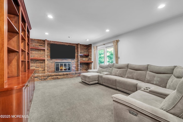 27 Darby Rd, East Brunswick, NJ 08816 - living room featuring carpet floors, recessed lighting, and a fireplace