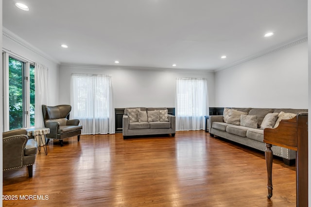 27 Darby Rd, East Brunswick, NJ 08816 - living area with wood finished floors, ornamental molding, and recessed lighting