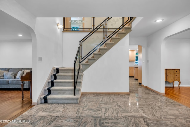 27 Darby Rd, East Brunswick, NJ 08816 - stairs with arched walkways and recessed lighting