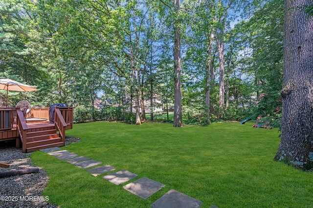 27 Darby Rd, East Brunswick, NJ 08816 - view of green lawn featuring a deck