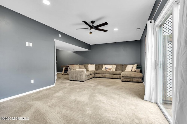 203 Muskflower Ct, Toms River, NJ 08753 - unfurnished living room featuring carpet flooring, a ceiling fan, and recessed lighting
