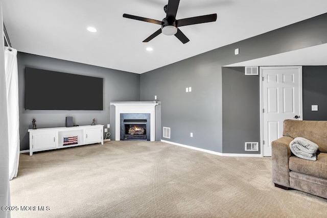 203 Muskflower Ct, Toms River, NJ 08753 - living area featuring a ceiling fan, carpet, recessed lighting, and a lit fireplace